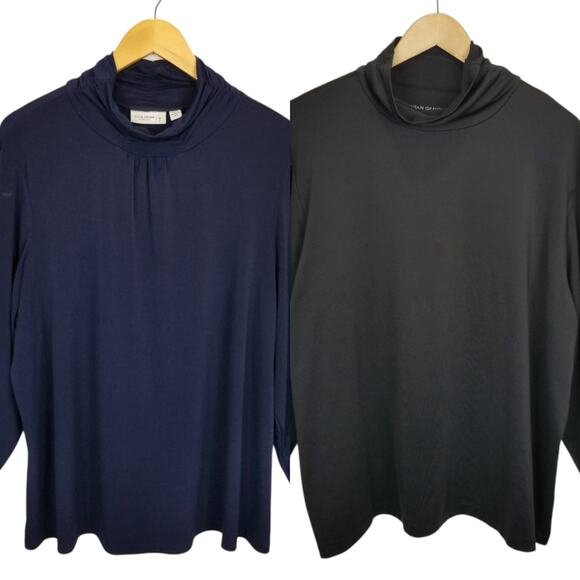 Susan Graver Lot of 2 Liquid Knit Long Sleeve Turtle Neck Sweater Navy Black 2X - Picture 1 of 9